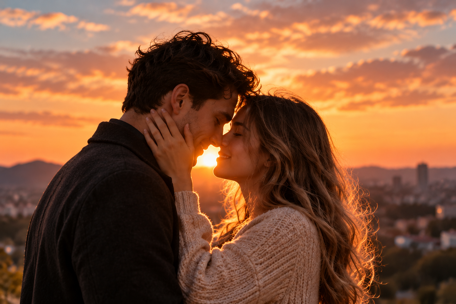 A couple sharing a quiet moment together at sunset